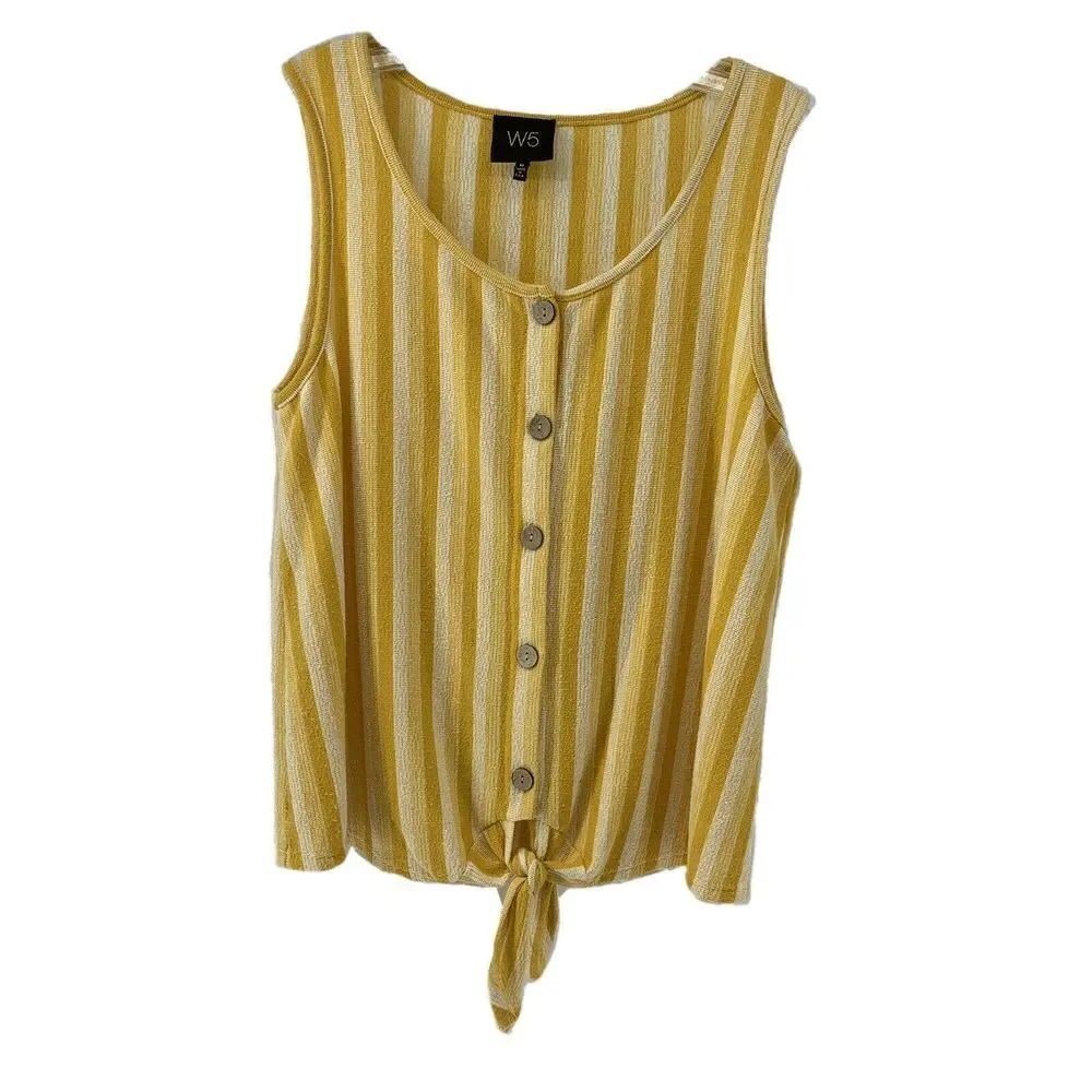 W5 Marigold Yellow Striped Tie Front Blouse Medium